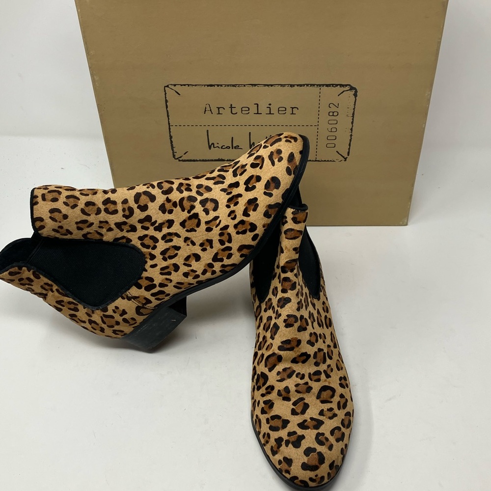 Nicole Miller Artelier Nadine2 Pony Hair/Leopard Print Ankle Booties Size 7.5M